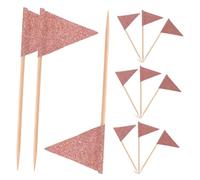 Alipis 12pcs Rose Gold Mini Decorative Food Flags Triangle Cake Dessert Picks Party Fruit Toothpicks Cocktail Decoration for Weddings and Celebrations