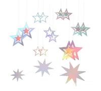 Alipis 15pcs Laser Five-pointed Cutouts Iridescent Disco Party Garland Iridescent Stars Cutouts Backdrop Banner Star Garland Birthday Party Supplies Silver Paper