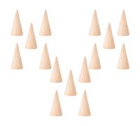 Alipis 15pcs Wooden Cone Finger Ring Stand Khaki Wood Material Cone Shape for DIY Crafts Decorating and Staining Jewelry Display