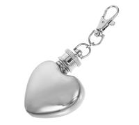 Alipis 1oz Keychain Flask Heart-Shaped Stainless Steel Portable Whiskey Flask Easy to Clean Silver for Outdoor Camping