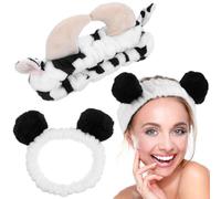 Alipis 2 Pcs Coral Fleece Spa Headbands for Face Washing Soft Makeup Headband with Cow Horn and Panda Ears Comfortable Skincare Hairbands for Women with Long Short Hair