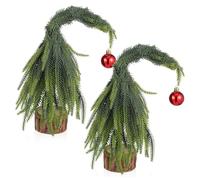 Alipis 2 Pcs Mini Christmas Tree with Wooden Base Small Tabletop Indoor Decorations Artificial Greenery Pine Needle Trees for Compact Home Holiday Display
