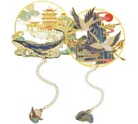 Alipis 2 Pcs Vintage Metal Bookmarks with Chinese Art Pendants, Retro Page Markers Whale and Crane Designs, Decorative Book Accessories for Students and Book Lovers
