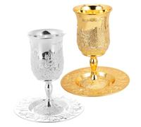 Alipis 2 Sets Metal Kiddush Cups with Tray for Jewish Holidays Passover Shabbat Pesach Seder Bar Mitzvah Wedding Tall Footed Goblets Embossed Reusable Judaica Gift