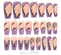 Alipis 24pcs Halloween Press on Nails in Classic Purple Resin with Glue Easy to Use False Nail Tips for Role Playing and Day the Dead Beautifying with Gothic Style