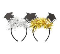 Alipis 2pcs 2023 Graduation Headband Set Mini Doctoral Cap Hair Accessories for Students Party Hairband Black Gold and Black Silver Tassels