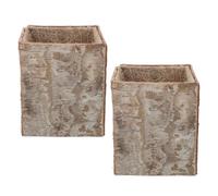 Alipis 2pcs Birch Bark Flower Pot Handmade Wooden Rectangle Planter Rustic Country Style for Succulents, Indoor Living Room Plant Container