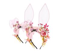 Alipis 2pcs Bunny Ear Headband Floral Crown Fairy Headpiece for Easter Birthday Celebration Animal Ear Accessory