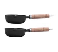 Alipis 2pcs Cast Iron Mini Fry Pan Nonstick Small Heating Oil Pan for Kitchen Cooking with Wooden Handle Rapid Heat Distribution Flat Bottom for Stovetop Oven Grill