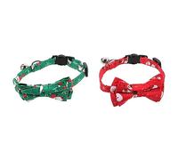 Alipis 2Pcs Christmas Cat Collars with Bells Pet Collars Festive Red Green Bow Design Cozy and Cat Accessories for Holiday Style