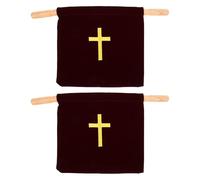 Alipis 2pcs Church Offering Bag with Cross Embroidery and Wooden Handles, Velvet Cloth Material for Holy Communion and Religious Events, Sturdy and Elegant Design for Organised Church