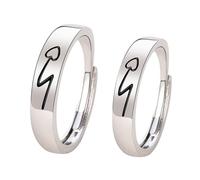 Alipis 2pcs Couple Promise Rings for Couples Adjustable Heart Shape Copper Rings Silver Colour Lightweight and Safe to Skin, Gift for Valentine or Birthday