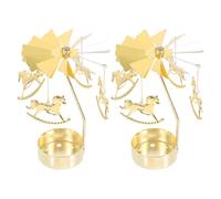 Alipis 2pcs Golden Christmas Rotary Candle Holder with Spinning Windmill Design, Iron Tea Light Spinner Holder Featuring Space-saving Elegance and Timeless Charm for New Year and Weddings