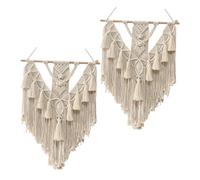 Alipis 2pcs Handmade Macrame Wall Hanging Tapestry Nordic Boho Fusion Woven Backdrop Neutral Color for Bedroom Nursery Wedding Party Home Decor