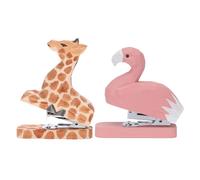 Alipis 2Pcs Handmade Wooden Animal Staplers Small Giraffe Flamingo Mini Handheld Stapling Tool for Office Desk, School Paper, Portable Compact Desktop Stationery
