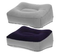 Alipis 2pcs Inflatable Travel Footrest Pads PVC Flocking Foot Rest Cushion Portable Lightweight for Airplane and Office in Navy Blue and Light Grey