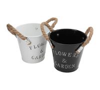 Alipis 2pcs Iron Flower Pot Bucket Planter Portable with Handle Black/white Balcony and Indoor Use