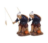 Alipis 2PCS Miniature Fisherman Figurines Ceramic Zen Garden Statues Artistic Chinese Old Man Pottery Decor for Aquarium Bonsai Desktop Ornament