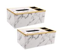Alipis 2pcs Modern PU Leather Tissue Box Organizer with Remote Holder Multifunctional Rectangle Facial Tissue Storage Box Fake Marble Style Easy-access Design Suitable for Bathroom and
