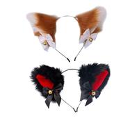 Alipis 2pcs Plush Cat Ear Headband with Bow and Bell Soft Faux Fur Women Party Hair Accessories Unique Female Headdress for Birthday Prom and Cosplay Events