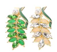 Alipis 2pcs Rhinestone Leaf Hair Clips French Duckbill Barrettes Vintage Green and White Decorative Hairpins for Wedding and Daily Use Women’s Hair Accessories