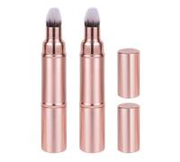 Alipis 2pcs Travel Makeup Set with Retractable Double-ended Makeup Brush, Comfortable Touch Foundation and Blusher Brush with Cap, Man-made Fibres and Plastic, for Office and Travel Use