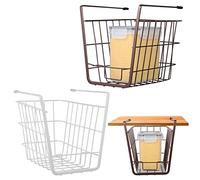 Alipis 2Pcs Under Shelf Storage Basket Iron Wire Hanging Baskets Wall Shelf Organizer Cabinet Container Holder for Kitchen, Bathroom, Office (White+Coffee)