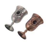 Alipis 2pcs Vintage Metal Chalice Cups with Highstem Design European Retro Goblets for Wine Holy Water First Communion Halloween Ceremonial Antique Finish for Home and Party Use