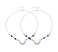 Alipis 2pcs Vintage Moon Pattern Bridal Hair Chain with Natural Crystal Beads, Hollow Crescent Forehead Decor Headband for Wedding and Party