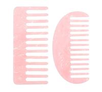 Alipis 2pcs Wide Tooth Acetate Fiber Hair Side Combs Set Pink Marble Pattern - Rectangular and Half-round Bangs Combs for Women’s Styling and Detangling