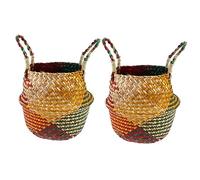Alipis 2pcs Woven Linen Basket Storage Container Multifunctional Folding Plant Basket Double Thick Handles for Flower Storage Home Office and Kitchen Colors