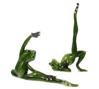 Alipis 2Pcs Yoga Frog Resin Ornaments Realistic Simulation Frogs Decoration for Desktop and Garden Non-slip Base Vivid Colors Creative Leg Pressing and Single Leg Bridge Poses
