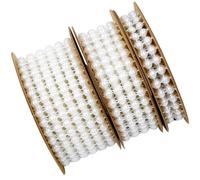 Alipis 3 Rolls of White Cotton Bead Ribbon Garland 2 Rows Simulation Pearl Beads, Reusable Decorative Trim for Wedding Wreath and Home Textiles Craft Projects