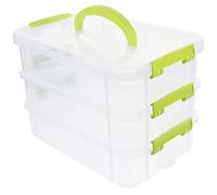 Alipis 3-tiers Stack Carry Storage Box Transparent Stackable Storage Bin Craft Storage Containers Organizer with Handle Lid for Sewing Art Craft Jewelry Beauty Supplies, 26X19X17.7CM