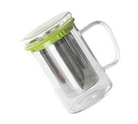 Alipis 350ml Glass Tea Cup with Stainless Steel Infuser and Lid Heat Resistant Drinking Mug for Home and Office (Green)