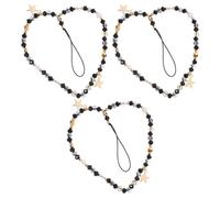 Alipis 3Pcs Black Beaded Phone Strap Lanyard with Star Pendant Women’S Anti-Drop Wrist Bracelet Chain for Mobile Phones, Stylish Non-Slip Cellphone Wristlet Charm