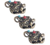 Alipis 3pcs Brass Pi Yao Pendant Keychain Set with Turquoise Inlay, Vintage Animal Statue Decoration for DIY Bag Hanging and Key Ring Accessories