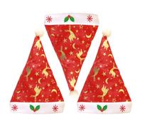 Alipis 3pcs Christmas Hats for Adults and Breathable Holiday Santa Hats with Snowflake Print and Foil Gold Design Warm Festive Party Accessories for Xmas Celebration and Photo Props