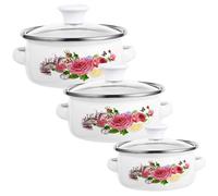 Alipis 3Pcs Enamel Mini Soup Pot with Double Handles Small Stackable Stew Pots for Electric Induction Cooking Fast Heat Dissipation for Milk Noodles Soup Sauce Random Pattern