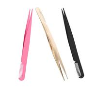 Alipis 3pcs Eyelash Tweezers Stainless Steel Pointed Tip with Comb for Precise False Lash Application Lightweight Portable Beauty Tool for Beginners and Experts in Gold Black Rose Red