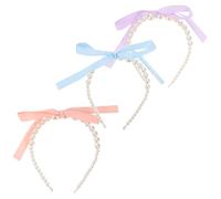 Alipis 3pcs French Pearl Headband Decorative Bow Headbands for Women Ribbon and Simulation Pearls Elegant Hair Bows for Everyday Use