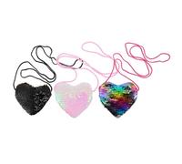 Alipis 3pcs Heart Shape Coin Purse Set in Assorted Colours with Sequins and Fluff Material, Comfortable and Practical for Holding Many Items, Portable Sequin Bags for Women Random Color