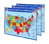 Alipis 3pcs Laminated Usa Wall Map with States and Major Cities for Educational Learning and Bedroom Classroom Decoration Detailed America Poster for Home and School Use