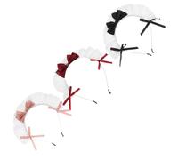 Alipis 3pcs Lolita Maid Headbands Set with Lace Bowknot, Red Wine Pink and Black Ribbon Hair Accessories for Women Cosplay Party and Costume Wear