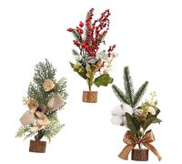 Alipis 3Pcs Mini Plastic Christmas Trees with Cotton Pine Needle Red Berries Xmas Table Ornaments for Festive Desk Decoration Wood and Plastic Craft