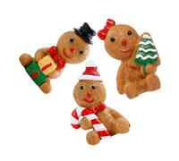 Alipis 3pcs Resin Gingerbread Men Figurines Christmas Themed Tabletop Decorations for Fireplace Shelf Holiday Miniature Ornaments with Candy Cane Design