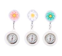 Alipis 3pcs Retractable Clip on Nurse Watches with Quartz Movement and Safety Clip Lightweight Cartoon Flower Design for Nurse's W nd Nurse's Day