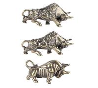 Alipis 3Pcs Solid Brass Cattle Adornment with Detailed Engraved Patterns Creative Home and Bag Pendants Muscle and Lucky Bull Ornaments for Stylish Decoration and Giving