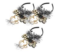 Alipis 3pcs Sparkly Year Headband with Glitter Stars and Sequins Hairband Accessories for Festive Parties and Holidays Stylish Black Gold Theme for Women
