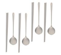 Alipis 4 Sets Stainless Steel Spoon and Chopsticks Set Long Handle Korean Style Reusable Tableware Kit for Home Restaurant Family Dining Multipurpose Cutlery